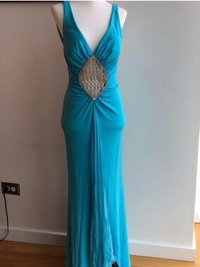 Nicole Bakti tourquoise long evening gown